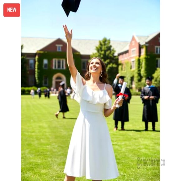 Off Shoulder A-Line Midi Dress, Formal Wedding Guest Cocktail Party - Picture 2 of 7